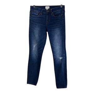 J.Crew 25 Toothpick Skinny Mid Rise Dark Wash Distressed Blue Jeans 27” X 27.5”